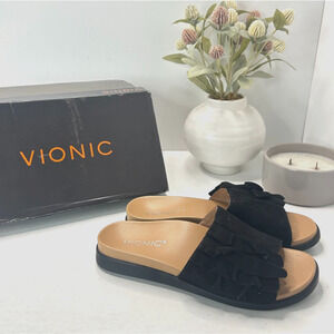 Vionic Palm Roni Suede Slides Sandals Black VS385/15271928 Women’s US 5 NWB